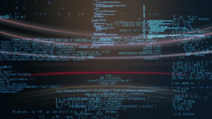 Animation of data processing over black background with lines
