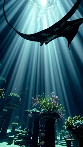ray and coral underwater scene