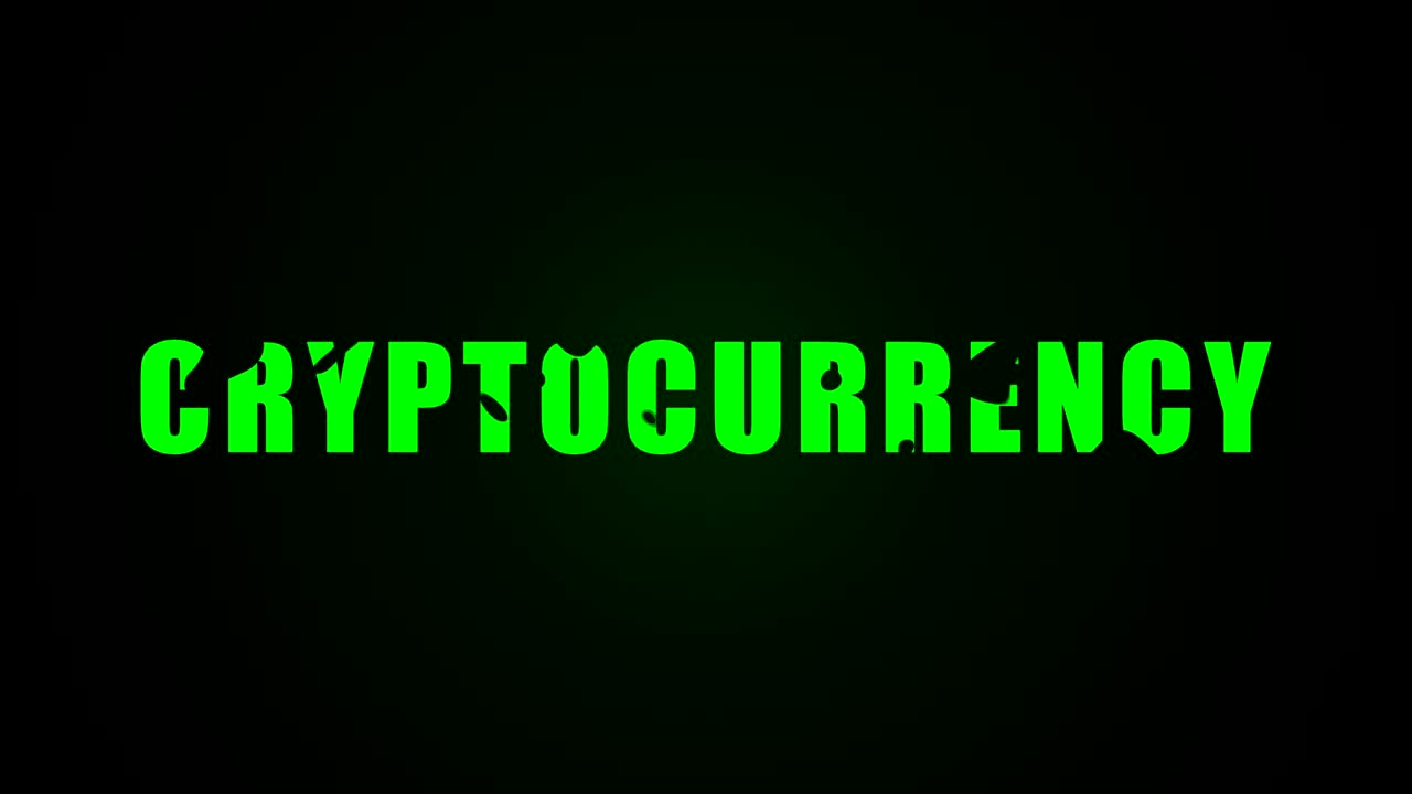 Cryptocurrency text. Liquid animation background