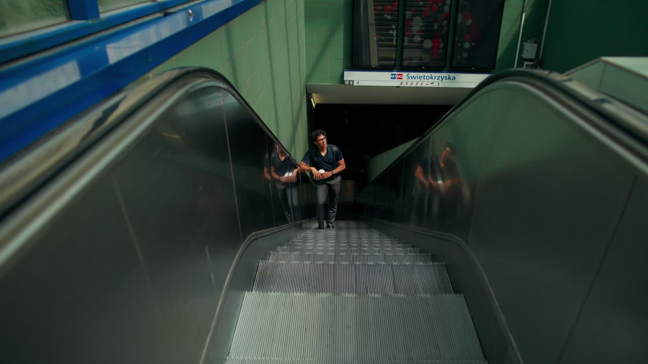 Folk, der bruger en rulletrappe på en undergrundsstation