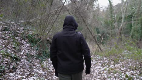 Male-hiker-walking-alone-path-mountain-forest