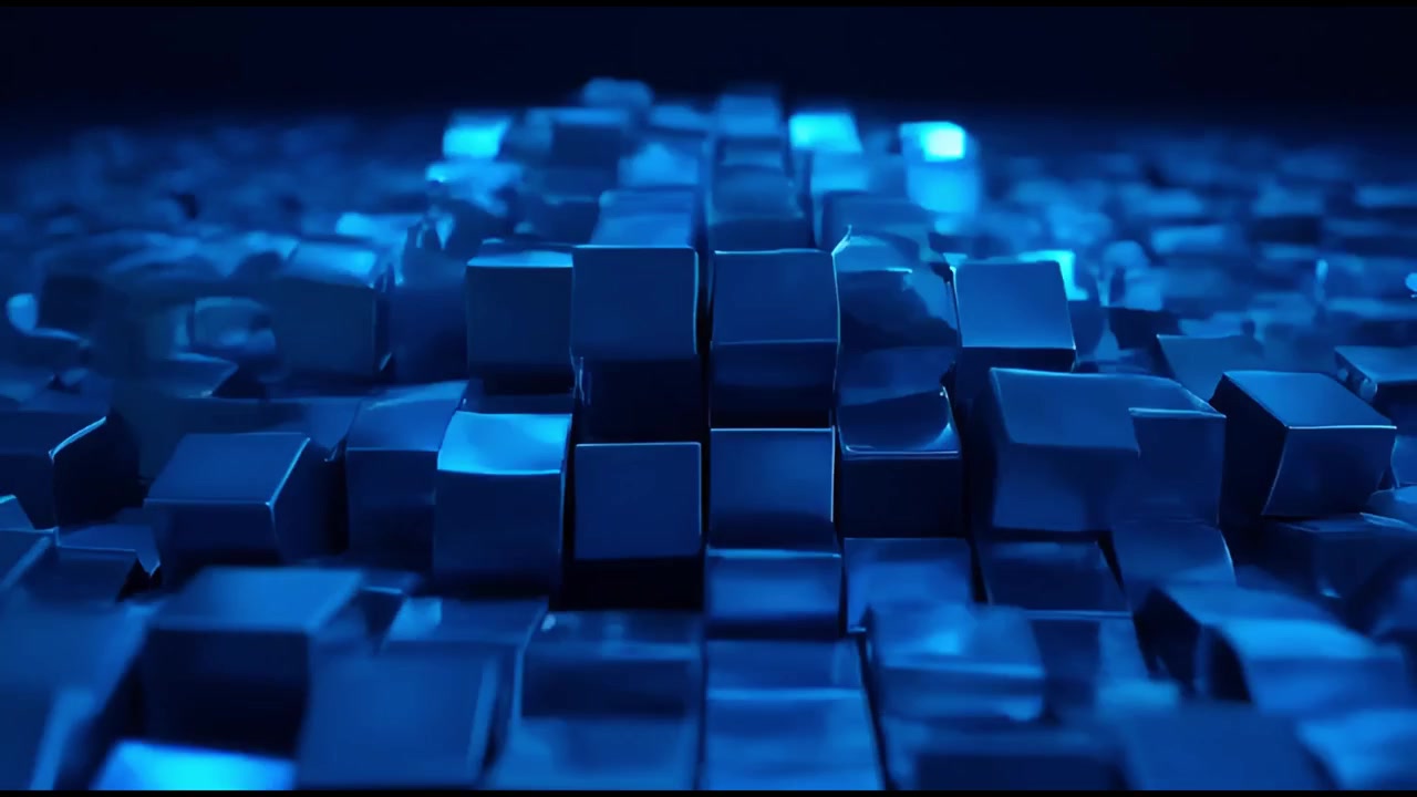 Abstract Animation of Moving Blue Metallic Cubes