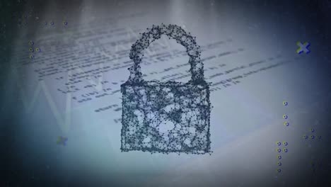 animation of padlock of connections over documents and information