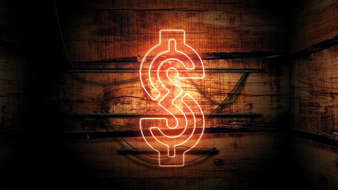 el símbolo del dólar de los estados unidos es un letrero de luz de neón.