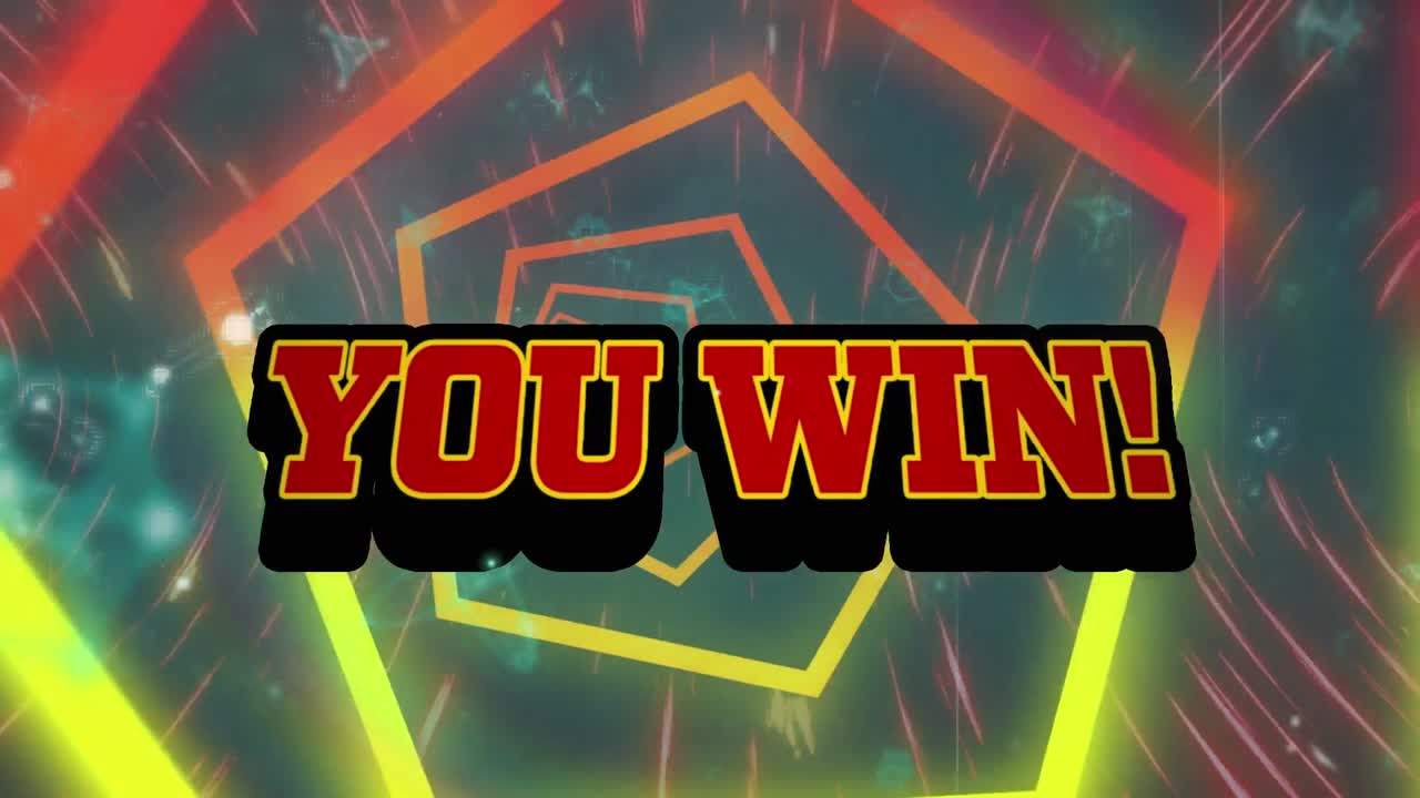 6각형의 모양 위에 있는 텍스트 배너를 원활한 패턴과 회전하는 조명 트레일로 애니메이션으로 찍습니다.