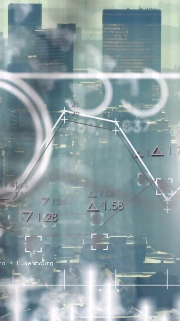 Animation of glitch effect on interface with data processing over globe against view of cityscape