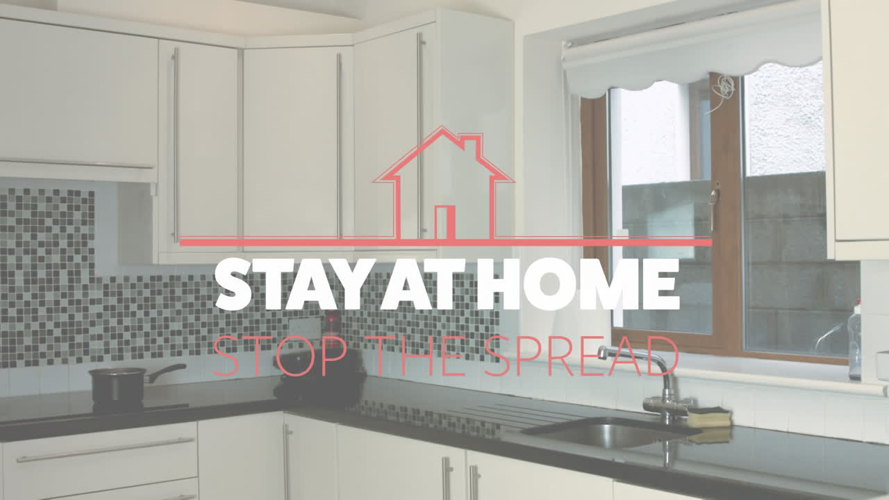 빈 부 ⁇ 에서 집에 머무르는 단어와 함께 분홍색 집의 애니메이션