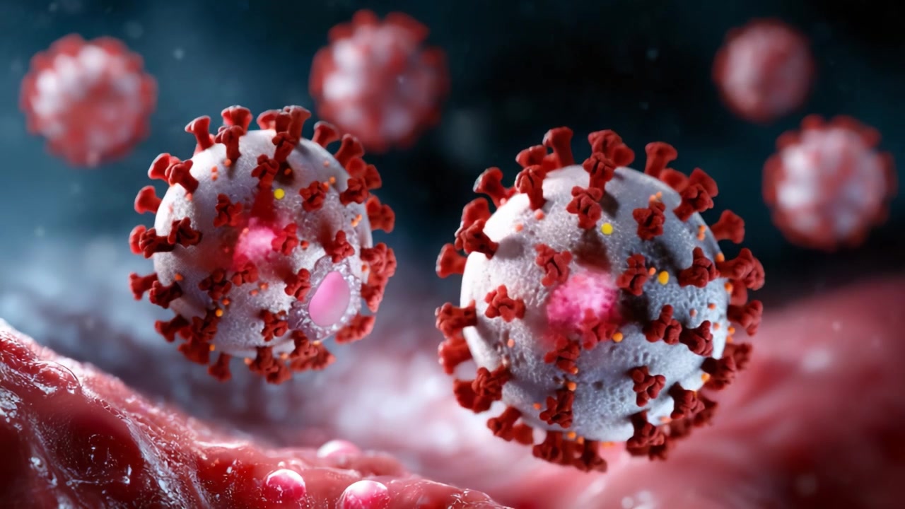Visualizzazione Dettagliata di Entità Virali: Esplorazione della Struttura e delle Dinamiche delle Particelle Patogene in un Ambiente Cellulare.
