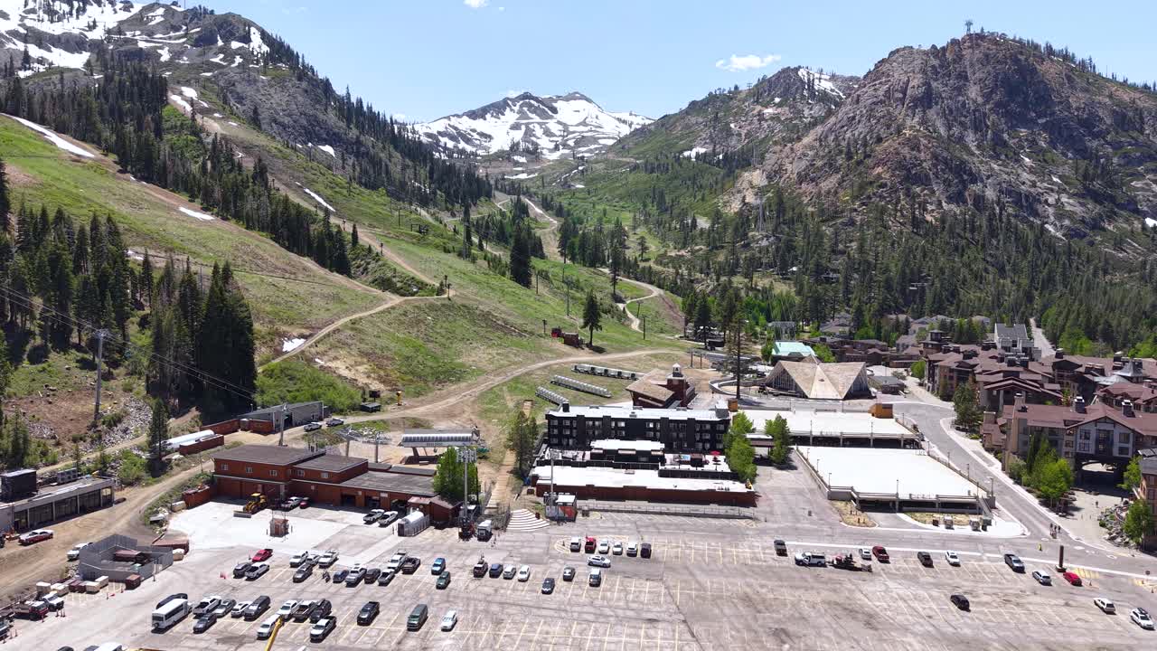 Aerial View of Palisades Tahoe Ski Resort in Summer Season, Ski Lift, Buildings and Landscape, California USA