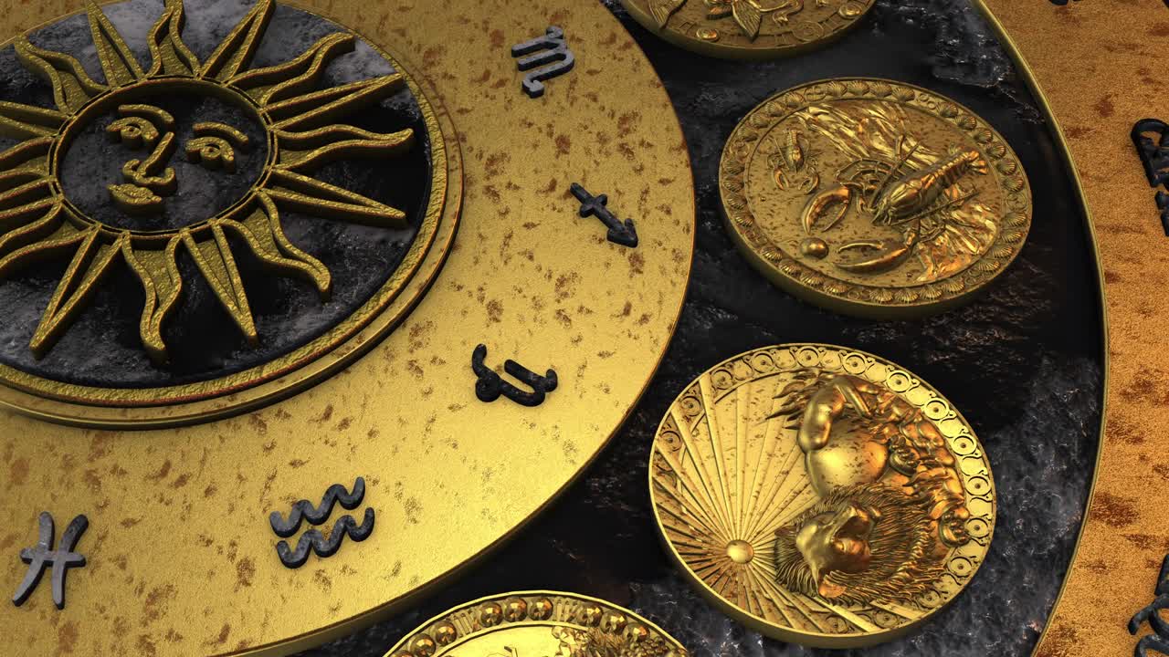 rotación de la rueda del zodiaco dorado - libra