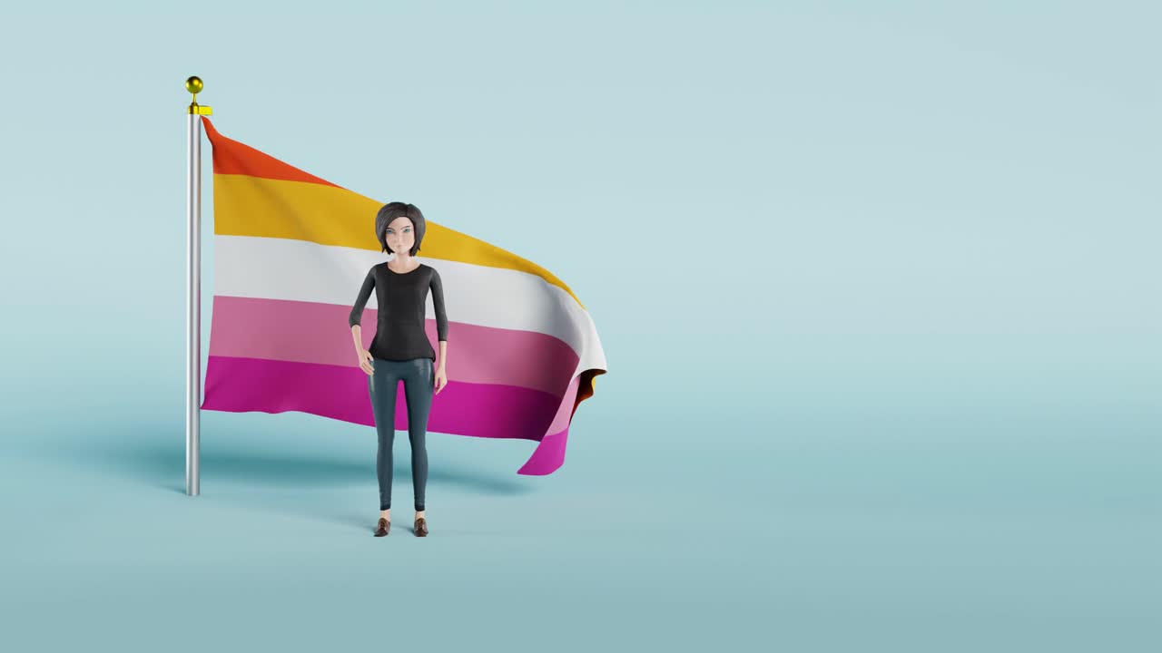video de ondear la bandera del orgullo lesbiano contra un fondo blanco