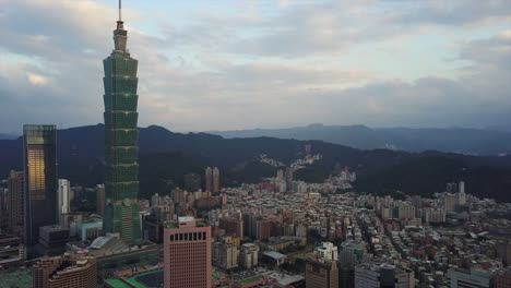 taiwan sunset time taipei city center famous tower aerial panorama 4k