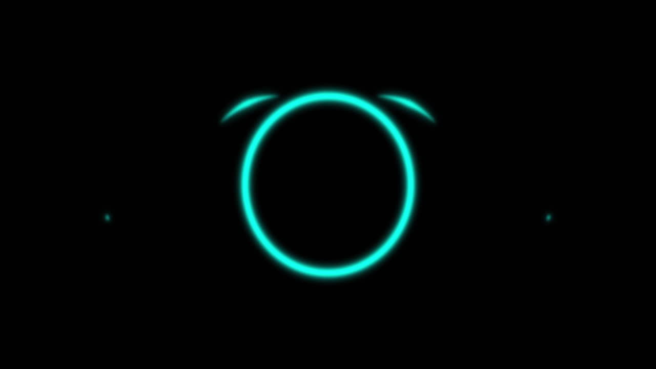 Animation of glowing neon light circles moving over black background