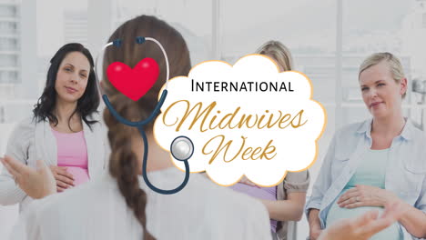animación de la semana internacional de parteras sobre un grupo de mujeres embarazadas