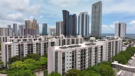 modern apartment buildings in front of sunny isles beach downtown