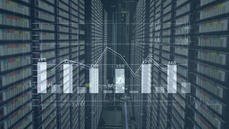 animación del procesamiento de datos financieros a través de la sala de servidores
