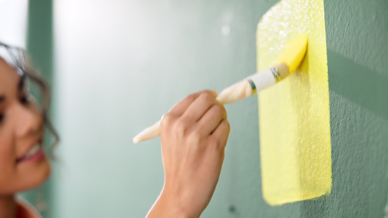 Woman Painting Wall Yellow