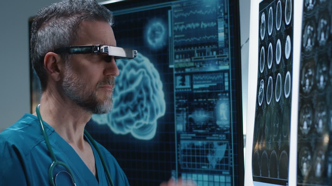 Doctor Using AR Glasses to Analyze Medical Data