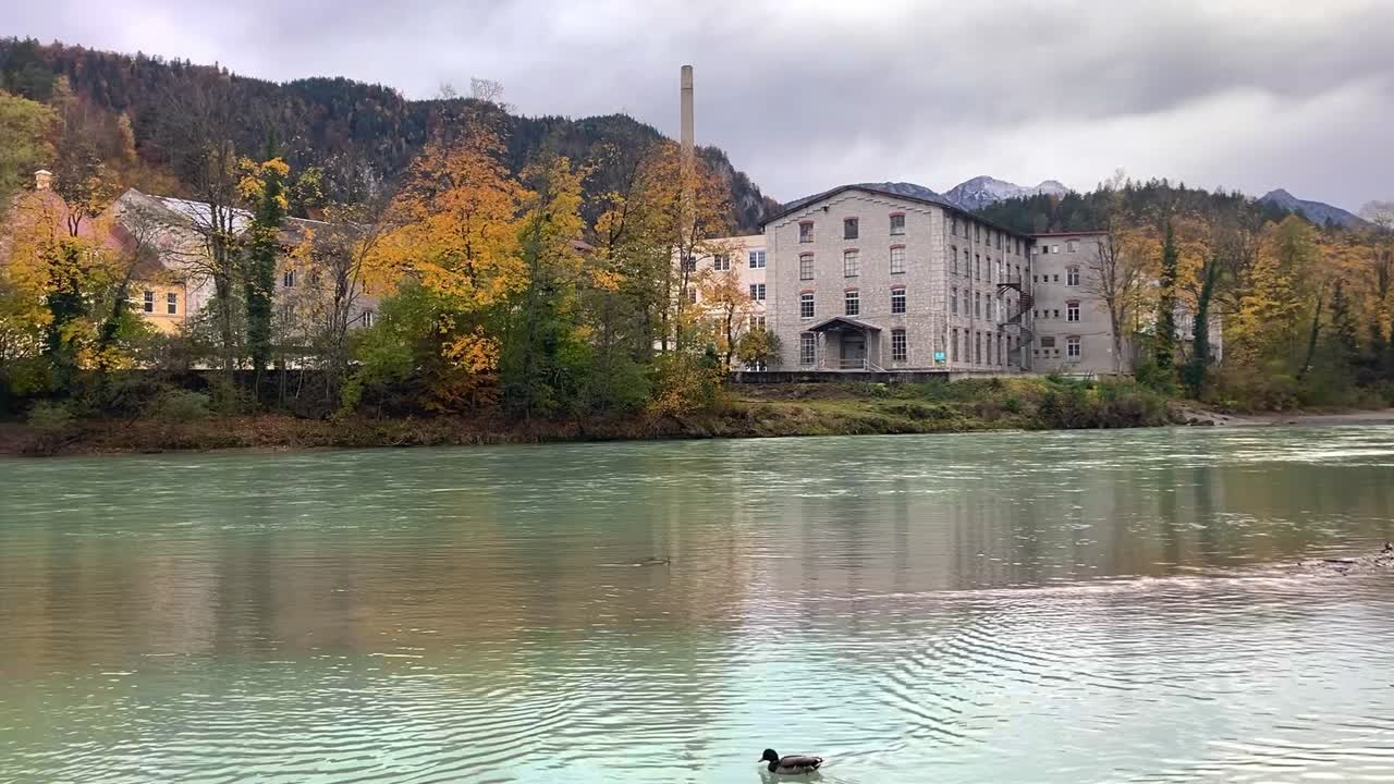 Lech in F&uuml;ssen, panoramic view of the river with the river bank