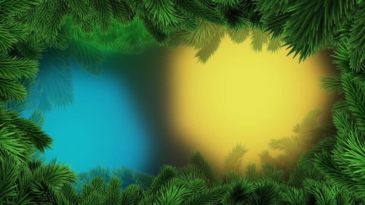 Animation of christmas tree branches and fairy lights flickering over black background