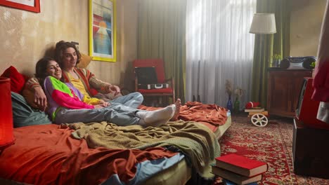 Couple Relaxing in a Retro Bedroom