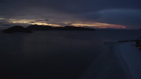 top view flight coastline langkawi, no people, night, outdoor, sunset, beach, water and island, horizon