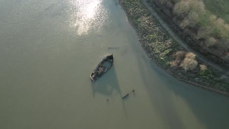 Shipwreck-Seen-From-Above-At-The-Blackwater-Estuary-In-Maldon,-Essex,-United-Kingdom