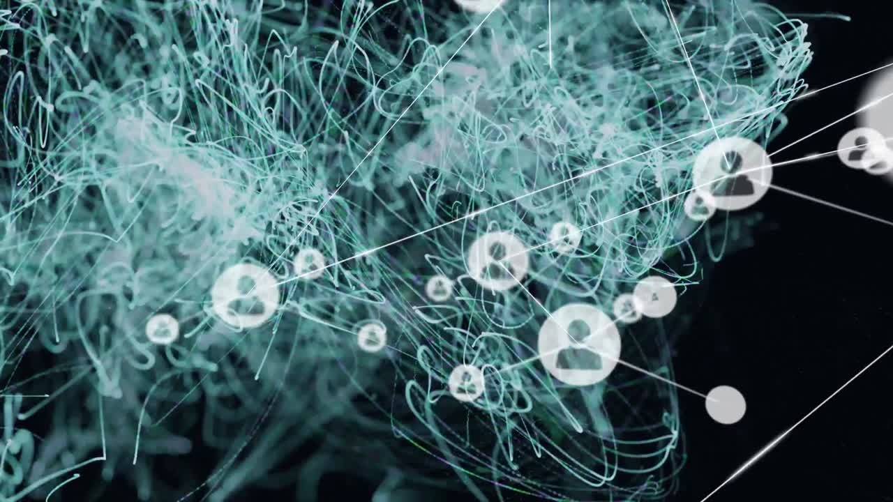 녹색 메시를 통해 디지털 사람 아이콘과의 연결 네트워크의 애니메이션