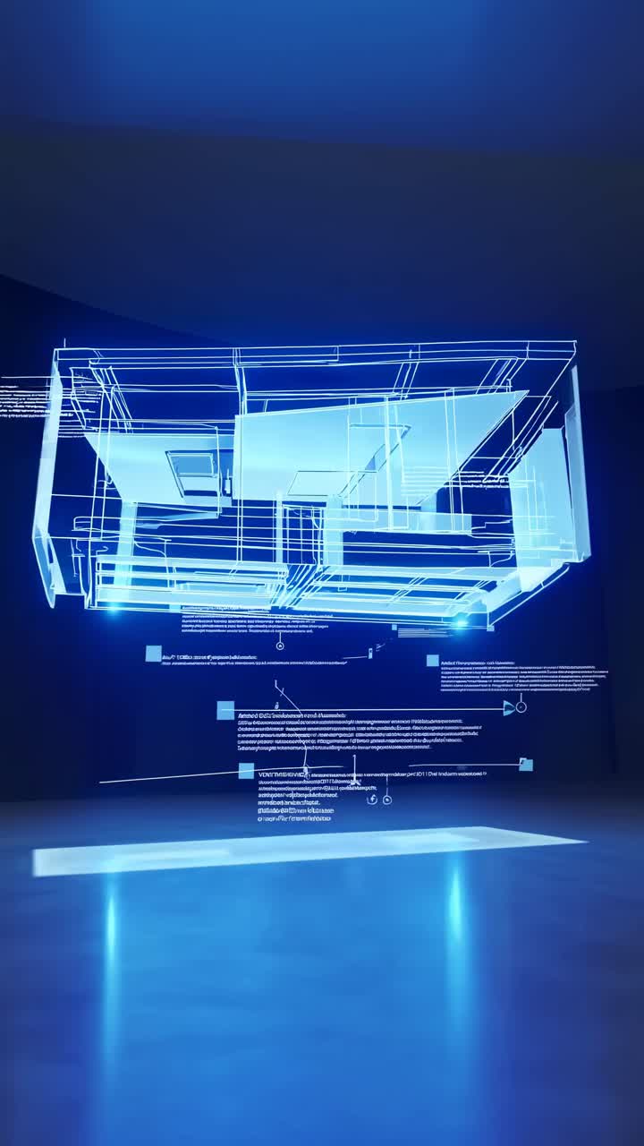 Futuristic video concept with a holographic architectural blueprint