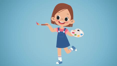 Animation-of-schoolgirl-painting-moving-on-blue-background