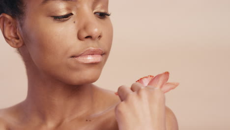 Skincare,-beauty-and-black-woman-with-flower