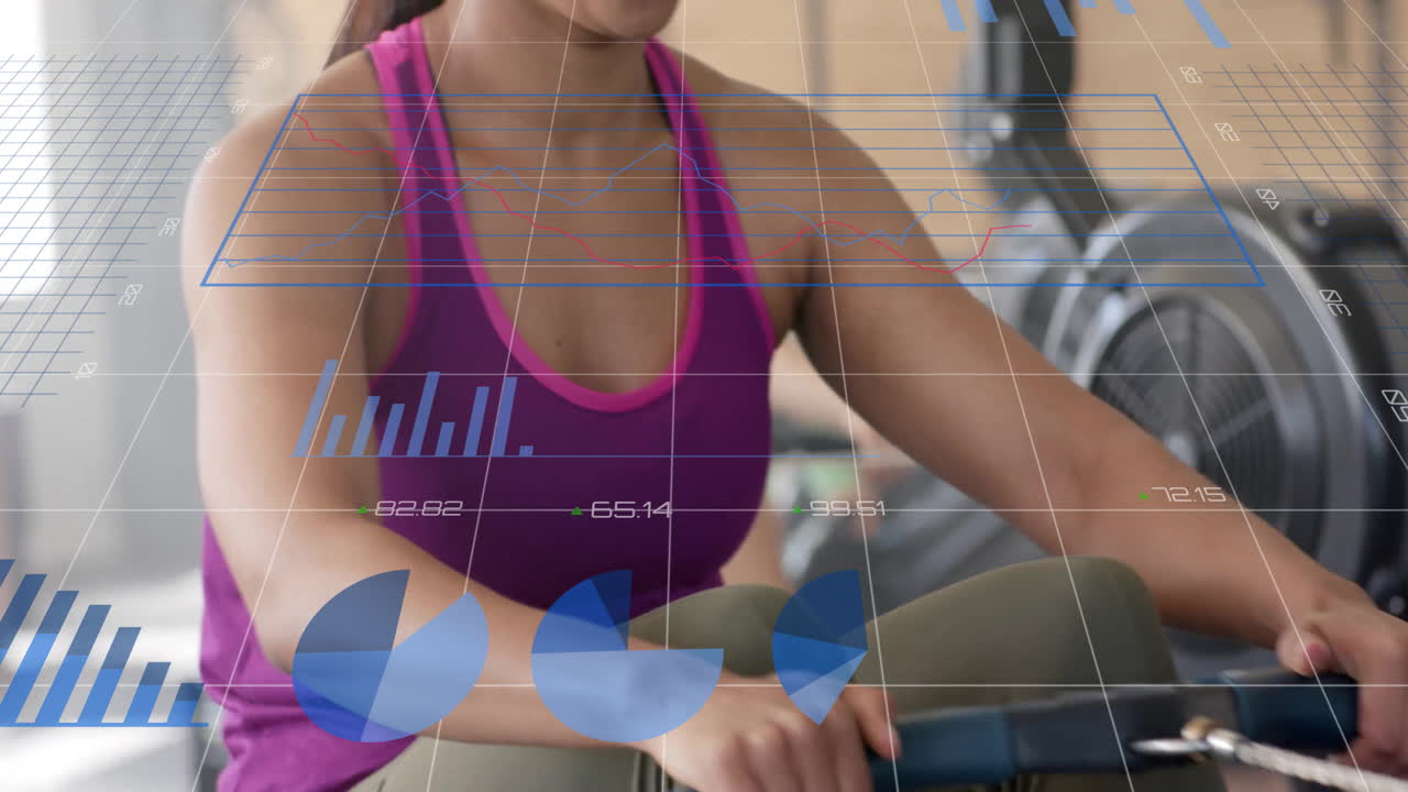 animación de diagramas sobre diversas mujeres haciendo ejercicio en el gimnasio