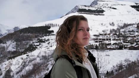 close up around view of woman with clear skin looking at mountains