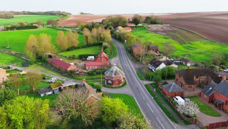 aerial drone footage of a small lincolnshire village called burwell in the uk