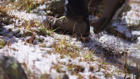 hiking trecking boots walking on snow