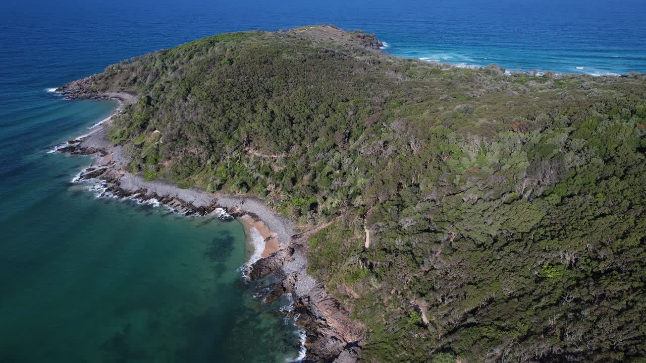 Granite Bay Beach And Fairy Pools In Noosa Heads, QLD, Australia - Aerial Drone Shot