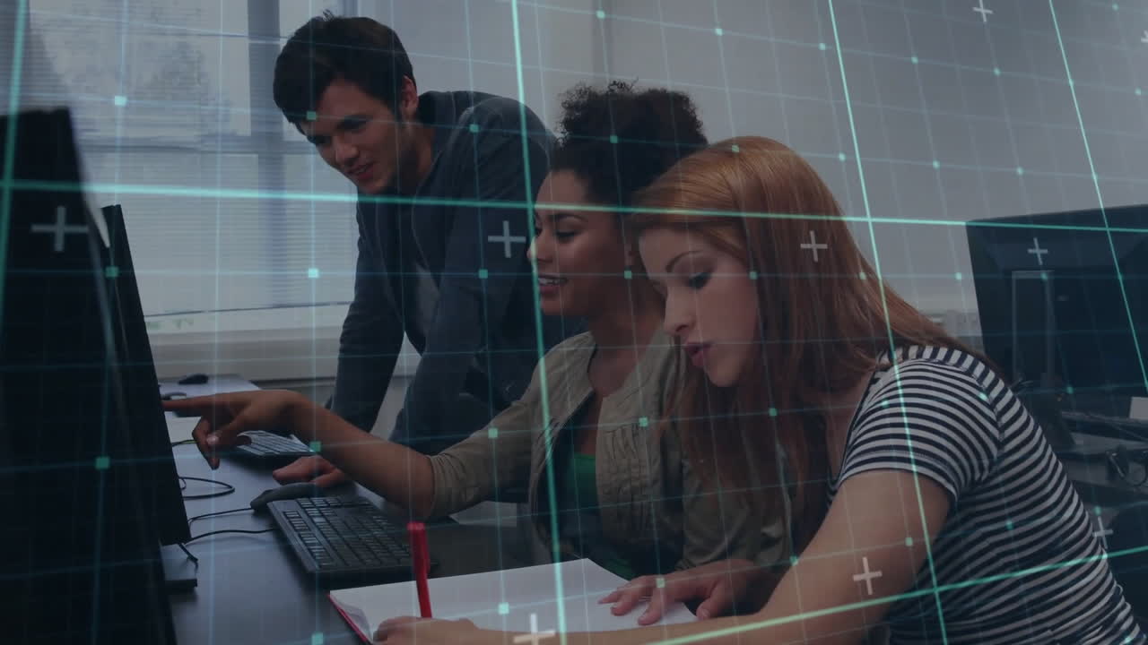 animación del procesamiento de datos en diversos estudiantes