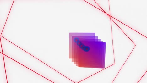 cuadrado púrpura y naranja con senderos sobre líneas rojas en movimiento sobre fondo blanco