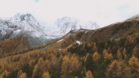 drone flight over a stunning autumn alpine valley