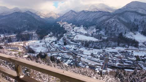 snowy landscape of yamagata prefecture japan, seen from yamadera temple in winter