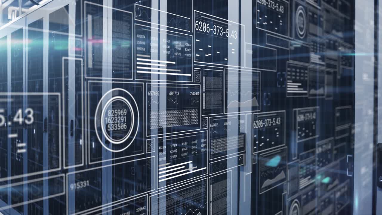 Opening rack view spawning overlays materializing telemetry, updating gauge for monitoring