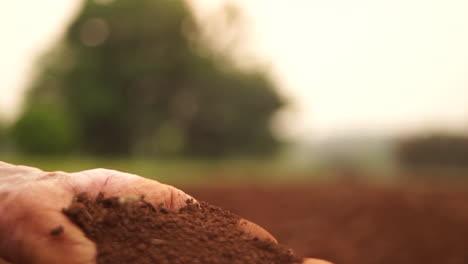 Hermosa-Imagen-De-Manos-Manipulando-Delicadamente-Tierra-Roja,-Mostrando-Una-Conexión-Con-El-Suelo-Vibrante-Y-Colorido-En-Un-Momento-Visualmente-Cautivador.