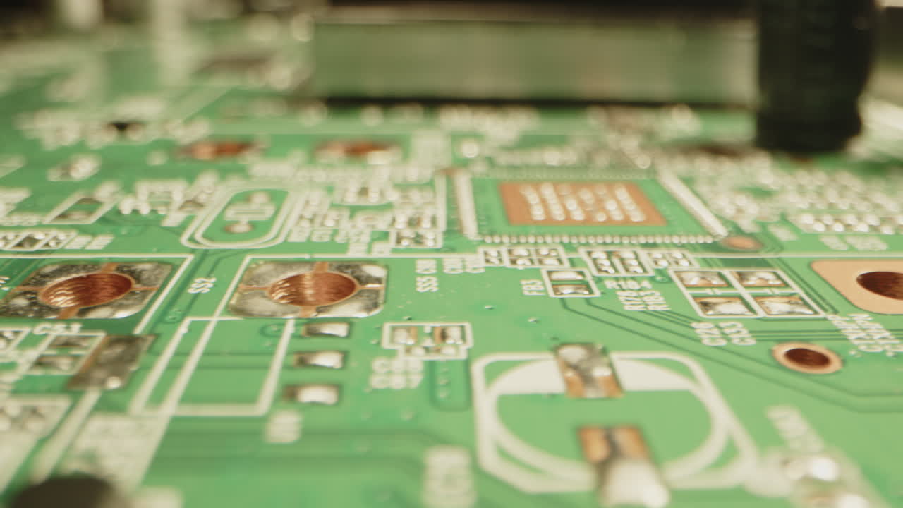 Beautiful macro dolly of components on a printed circuit board in slow motion