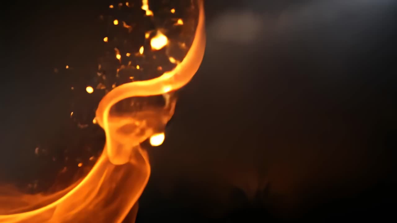 Close-up video of a swirling flame against a dark background, captured from a side angle