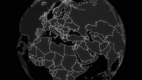 cyprus country alpha for editing data analysis technology globe rotating, cinematic video showcases a digital globe rotating, zooming in on cyprus country alpha for editing template