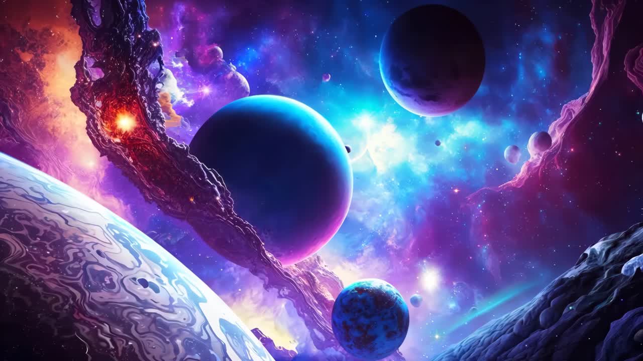 una escena espacial con planetas y estrellas en el fondo