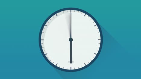 appearance of a flat design clock face and movement of the hands with motion blur on blue background with shadow