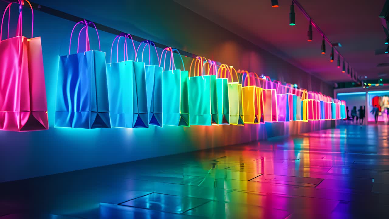 Vibrant Shopping Bags Display in a Modern Store