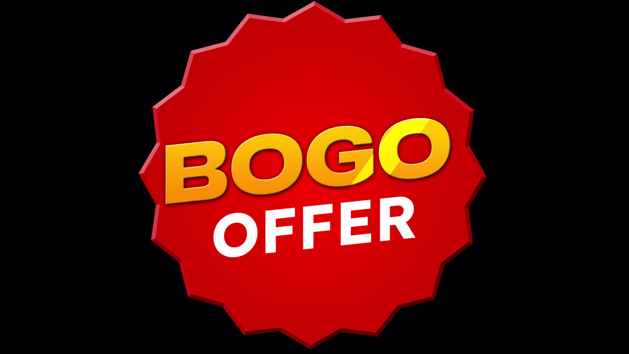 Testo dell'offerta BOGO su un badge a forma di stella rossa