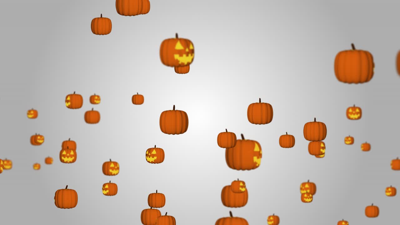 Abstract many halloween pumpkin jack lantern are falling down on holiday card rain with pumpkins